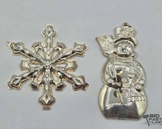 1900  2 Silver Plated Christmas Ornaments