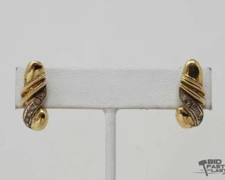 727  14k Yellow Gold Earrings with Rhinestones, 4g