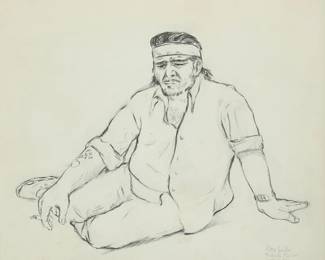 1172
Peter Richard Walker
b. 1946
Seated man smoking, 1976
Charcoal on paper
Signed, dated, and inscribed in pencil, lower right: "Peter Walker / Mehlville Missouri / Sept. 12 / 76"
Sheet: 14" H x 16.75" W
Estimate: $200 - $300
