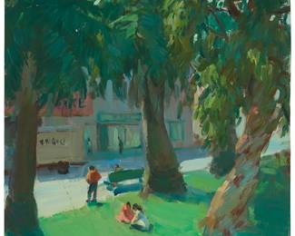 1066
Sergei Bongart
1918-1985
Figures in a city park
Oil on board
Unsigned
29" H x 24" W
Estimate: $600 - $800