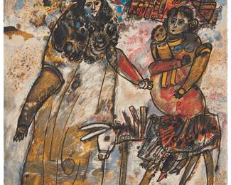 1214
Theo Tobiasse
1927-2012
"Agar et Ismael chassés par Abraham," from the "Diaspora" suite, 1968
Lithograph in colors on wove paper
Edition: XXXVI/CXXV
Signed and numbered in Roman numerals in pencil in the lower corners: Theo Tobiasse; with the printed title near the center of the lower edge
Image/Sheet: 26.25" H x 20" W
Estimate: $200 - $300