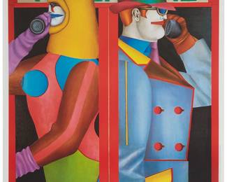 1217
After Richard Lindner
1901-1978
A Pop Art poster for "The Obsessive Image" exhibition at The Institute of Contemporary Arts, London, England, 1968
Offset lithograph in colors on paper
From the edition of unknown size
Unsigned, except for the signature and date printed in the image, lower right: R. Linder; Sheval, London, prntr.; Motif Editions, London, pub.
Image: 23" H x 19" W; Sheet: 24" H x 20" W
Estimate: $100 - $200
