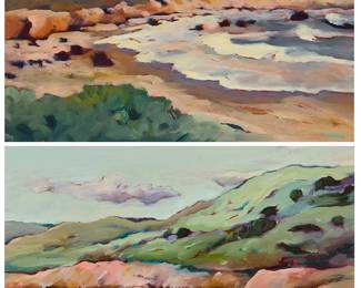 1048
Peggy Olsen
b.1937
Two coastal views
Each: Oil on Masonite
Each: Signed lower right: Olsen
Each: 11" H x 14" W
Estimate: $300 - $500