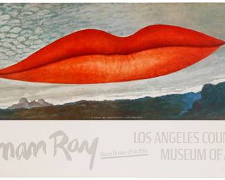 1280
After Man Ray
1890-1976
An exhibition poster for "Man Ray: Los Angeles County Museum of Art," 1966
Offset lithograph in colors on glossy poster paper
From the edition of unknown size
With the printed signature in the image, lower right: Man Ray
Image/Sheet: 22" H x 37.5" W
Estimate: $100 - $200