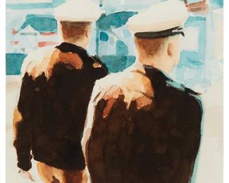 1180
Tom Fabritius
b. 1972
Men in Uniform, 2003
Watercolor on paper
Signed and dated in pencil on the verso of the lower edge, at center: Tom Fabritius 2003
Image/Sheet: 4.75" H x 4.75" W
Estimate: $400 - $600