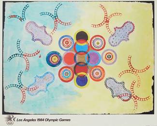 1290
After Lynda Benglis
b. 1941
"Los Angeles 1984 Olympic Games"
Offset lithograph in colors on poster paper
From the edition of unknown size and date, aside from the hand-signed edition of 750
Appears unsigned; Knapp Communications Corporations, Los Angeles, CA, pub.
Sight: 23.75" H x 35.75" W
Estimate: $100 - $200