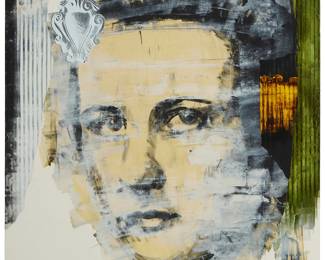 1278
Deborah Oropallo
b. 1954
Untitled portrait, 1993
Oil, graphite, and collage on paper
Signed and dated in pencil on the lower edge, verso: Oropallo 1993
Image/Sheet: 50" H x 38" W
Estimate: $800 - $1,200