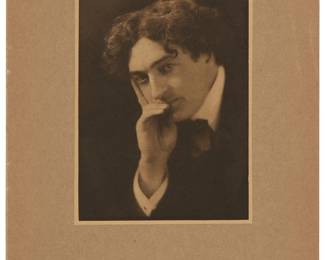 1276
Pirie MacDonald
1867-1942
"Richard Le Gallienne"
Photogravure on paper tipped to a beige support sheet
From the edition of unknown size
Unsigned; annotated "R2007-53" in pencil in another hand at the verso of the lower right corner of the support sheet; titled on a label affixed to the verso of the matboard
Image/Sheet: 6.25" H x 4.75" W; Support Sheet: 11.5" H x 8.75" W
Estimate: $100 - $200