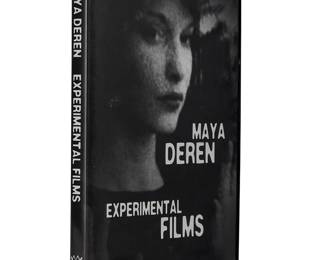 1311
Maya Deren
1917-1961
"Experimental Films," 2002
DVD in plastic case
Deren, Maya, director. "Experimental Films." Mystic Fire Video, 2002. 1hr., 16 min.
Comprising "Meshes of the Afternoon" (1943-1959), "At Land" (1944), "A Study in Choreography For Camera" (1945), "Ritual in Transfigured Time" (1945-1946), "Meditation on Violence" (1948), and "The Very Eye of Night" (1952-1959)
7.625" H x 5.375" W x 0.625" D
Estimate: $200 - $300