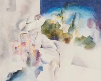 1143
April Gore
b. 20th century
Woman reading at a table, 1984
Watercolor on paper
Signed and dated in pencil, lower right: April Gore 84
Sight: 10.75" H x 13.75" W
Estimate: $700 - $900