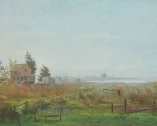 1037
Kate Heath Maher
1859-1946
"Bay Farm Island"
Oil on canvas laid to canvas
Signed lower right: K.H. Maher; titled on the frame plaque
14" H x 20" W
Estimate: $400 - $600