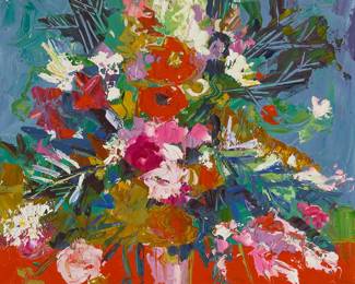 1106
Linford Donovan
1906-2003
Floral still life
Oil on board
Signed lower left: Linford Donovan
22" H x 18.5" W
Estimate: $500 - $700