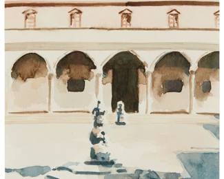 1182
Tom Fabritius
b. 1972
Loggia with fountains, 2003
Watercolor on paper
Signed and dated in pencil on the verso of the lower edge, at center: Tom Fabritius 2003
Image/Sheet: 4.75" H x 4.75" W
Estimate: $400 - $600