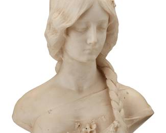 1365
Attilio Fagioli (1877-1966)
An Art Nouveau bust of a maiden, early 20th century
marble
Incised signature verso: Fagioli
16.75" H x 13.5" W x 8.5" D
Estimate: $1,000 - $2,000