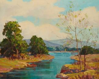 1006
George Demont Otis
1879-1962
"Meandering Stream in Spring"
Oil on canvas
Signed lower right: Geo. Demont Otis; titled twice in pencil and ink, verso
25" H x 30" W
Estimate: $800 - $1,200