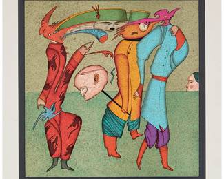 1212
Mihail Chemiakin
b. 1943
Untitled (V)
Lithograph in colors on white wove paper
Edition: 237/275
Signed, numbered, and inscribed "V" in pencil in the lower margin: M. Chemiakin; the work is also inscribed "24" in pencil in another hand, verso
Image: 11.5" H x 11.5" W; Sheet: 13.5" H x 13.5" W
Estimate: $200 - $300