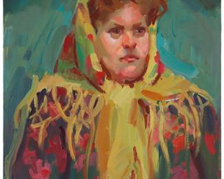1075
Sergei Bongart
1918-1985
Portrait of a woman in shawl
Oil on canvas
Unsigned
24" H x 20" W
Estimate: $300 - $500