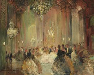 1140
Ludwig Gschossmann
1894-1988
Ball scene
Oil on canvas
Signed lower left: L Gschossman
24" H x 30.125" W
Estimate: $500 - $700