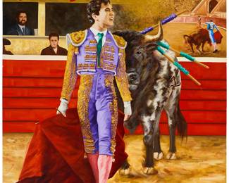 1134
Saturnino Ramirez
1946-2002
Bullfighter
Oil on canvas
Unsigned
74" H x 70" W
Estimate: $600 - $800