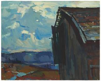 1082
Sergei Bongart
1918-1985
Barn landscape
Oil on canvas
Unsigned
32" H x 40" W
Estimate: $600 - $800