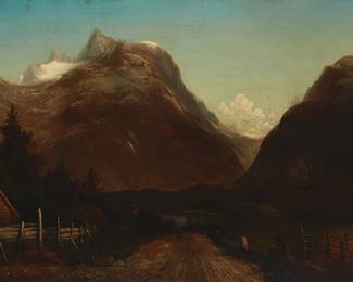 1019
Magnus-Thulstrupp Bagge
1825-1894
Country road in a mountainous landscape, 1882
Oil on canvas
Signed and dated lower right: Magnus Bagge / 1882
26.75" H x 38.25" W
Estimate: $700 - $900
