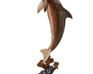 1442
Robert Wyland
b. 1956
"Dolphin Dream," 1999
Cold-painted bronze on a stone plinth
Edition: 109/2000
Signed, dated, and numbered in the casting: Wyland ©
Overall: 30.75" H x 14" W x 10" D
Estimate: $1,500 - $2,000