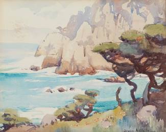1049
Orrin A. White
1883-1969
California shoreline
Watercolor on paper
Signed lower right: Orrin A. White
20" H x 22" W
Estimate: $200 - $300