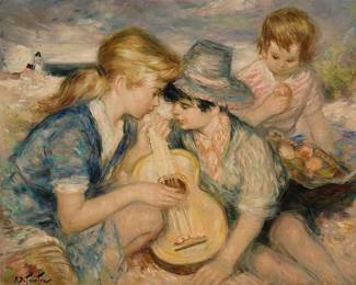1163
Pierre Eugène Duteurtre
1911-1989
"Scene de Plage"
Oil on canvas
Signed lower left: P. Duteurtre; signed again and titled verso
25.75" H x 31.75" W
Estimate: $300 - $500