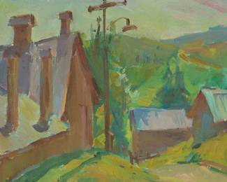 1080
Sergei Bongart
1918-1985
Houses in a landscape
Oil on canvas
Unsigned
11" H x 14" W
Estimate: $300 - $500
