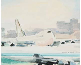 1181
Tom Fabritius
b. 1972
Airport tarmac, 2003
Watercolor on paper
Signed and dated in pencil on the verso of the lower edge, at center: Tom Fabritius 2003
Image/Sheet: 4.75" H x 4.75" W
Estimate: $400 - $600