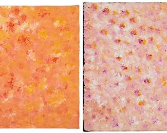 1259
Evelyn Pultara (b. circa 1940)
Two works:

"Bush Yams"
Acrylic on canvas
Unsigned; titled on a label affixed to the stretcher; inscribed verso: "WF M 02"
23" H x 23" W

"Bush Yams Dreaming"
Acrylic on canvas
Signed and dated verso: Evelyn Pultara 12/09; titled on a label affixed to the stretcher; inscribed verso: "WF M 01"
24" H x 24" W
Estimate: $400 - $600