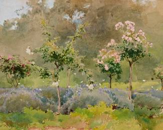 1040
Alfred Parsons
1847-1920
Rose garden
Watercolor and gouache on paper
Signed lower left: Alfred Parsons
Sight: 6.75" H x 9.25" W
Estimate: $300 - $500