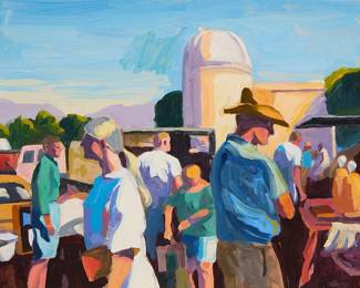 1137
Raymond Cuevas
1932-2020
"Pasadena Swapmeet"
Oil on canvasboard
Signed twice and titled in ink verso: Raymond Cuevas
11" H x 14" W
Estimate: $500 - $700