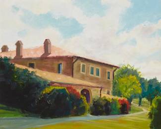 1033
Sigrid Schauman
1877-1979
"Hillside Manor," 1971
Oil on canvas
Initialed lower right: SS; with the artist's full name, titled, and dated on two separate typed labels affixed to the verso of the frame
16" H x 20" W
Estimate: $500 - $700