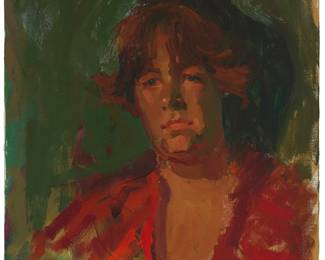 1069
Sergei Bongart
1918-1985
Portrait of a woman in a red shirt
Oil on canvas
Unsigned
24" H x 20" W
Estimate: $200 - $300