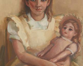 1162
Donna Schuster
1883-1953
Girl with doll
Oil on canvas
Signed lower right: Donna Schuster
26.125" H x 20" W
Estimate: $300 - $500