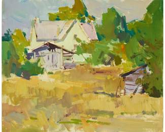 1086
Sergei Bongart
1918-1985
Cottage landscape
Oil on mat board
Unsigned
20" H x 24" W
Estimate: $600 - $800
