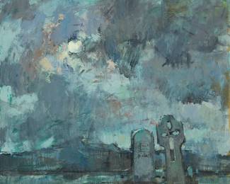 1099
Sergei Bongart
1918-1985
Graveyard scene
Oil on canvas
Signed upper right: Sergei Bongart
40" H x 42" W
Estimate: $400 - $600