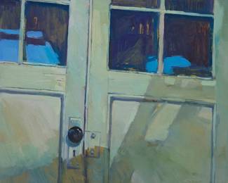 1117
Ted Pressett
1955-1987
"White Doors" (Utah), circa 1980s
Oil on board
Signed lower right: Ted Pressett; signed again and titled on remnants of an exhibition entry label affixed verso
20" H x 24" W
Estimate: $300 - $500