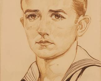 1131
20th Century American Illustration School
Portrait of a sailor
Colored pencil on paper
Appears unsigned
Sight: 16" H x 10.625" W
Estimate: $400 - $600