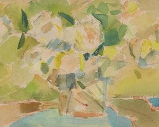 1105
In the manner of Marie Laurencin
1885-1956
Abstract floral still life
Watercolor on paper
Appears unsigned
Sight: 6.5" H x 9.5" W
Estimate: $500 - $700
