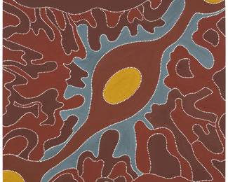 1256
Marlene Juli
b. 1975
"Springvale"
Ochre on canvas
Signed verso: Marlene Juli; titled on a label affixed to the stretcher
39.5" H x 39.5" W
Estimate: $500 - $700