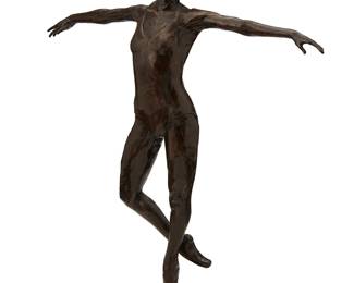 1450
20th century
A Contemporary patinated bronze ballerina sculpture
Edition: 4/12
Signed and numbered in the casting: SFA ©
Set on a marble plinth
Bronze: 14" H x 13.25" W x 2.875" D; Overall: 14.75" H x 13.25" W x 6" D
Estimate: $400 - $600