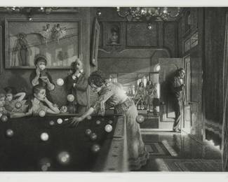 1236
Peter Milton
b. 1930
"Points of Departure: Mary's Turn," 1994
Resist-ground etching and engraving on wove paper
Edition: XI/XX (a proof aside from the edition of 175)
Signed, partially titled, dated, and inscribed in pencil in the lower margin: "Mary's Turn I / XI/XX / Visiting Degas / P Milton 94"
Plate: 18" H x 27.75" W; Sight: 19.5" H x 29" W
Estimate: $500 - $700