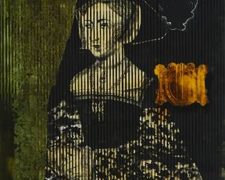 1277
Deborah Oropallo
b. 1954
"Jane Seymour" from the "The Wives of Henry VIII" series, 1994
Oil, graphite, and collage on paper
Unsigned; titled and dated by repute
Image/Sheet: 50" H x 38" W
Estimate: $800 - $1,200