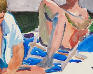 1132
June Felter
1919-2019
Man in a beach chair, 1964
Watercolor, gouache, and graphite on paper
Signed and dated in pencil lower right: June Felter / '64
Sight: 15.375" H x 15.75" W
Estimate: $400 - $600