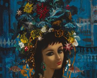 1148
Jean Calogero
1922-2001
"Sirene"
Oil on canvas
Signed lower left: Jean Calogero; signed again and titled, verso
21.5" H x 18" W
Estimate: $400 - $600