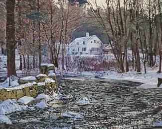 1038
Michael Joseph
b. 1941
House in a winter landscape, 1980
Oil on canvas
Signed and dated lower right: Michael Joseph '80
30" H x 36" W
Estimate: $300 - $500
