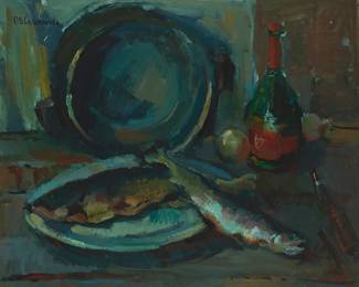 1111
Patricia LeGrande
1941-2024
Still life with fish
Oil on Masonite
Signed upper left: P. D. LeGrande
24" H x 30" W
Estimate: $300 - $500