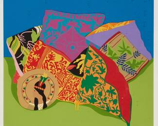 1223
Hunt Slonem
b. 1951
"Pillow Garden," 1980
Screenprint in colors on paper
Edition: A.P. 23/30
Signed, dated, inscribed "A.P." and numbered in pencil in the lower margin: Hunt Slonem '80
Image: 22" H x 24" W; Sight: 24" H x 26" W
Estimate: $300 - $500